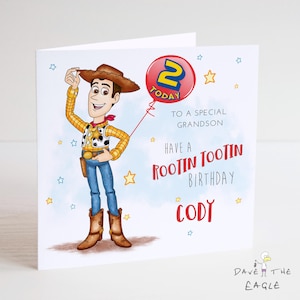 Cartão de aniversário personalizado TOY STORY - Woody - Filho, Filha, Neto, Neta