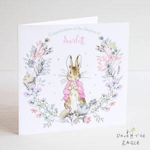 Cartão de adoção personalizado para meninas - Design de coelhinho
