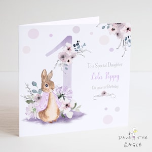 Personalisierte Geburtstagskarte 1-9 - Mädchen Bunny Rabbit Design