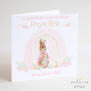 Personalisierte Mädchen Regenbogen Geburtstagskarte - Little Bunny Design