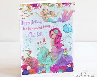 Mermaid Birthday Card - Under the Sea - Personalised