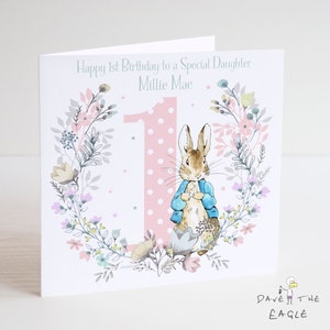 Mädchen Personalisierte Nummer Geburtstagskarte - 1-9 -Vintage Bunny Rabbit