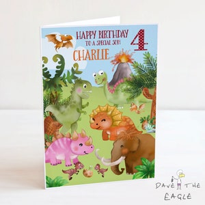 Dinossauro - Cartão de aniversário infantil personalizado