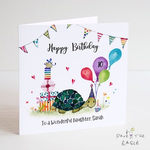 Turtle Birthday Card - Gepersonaliseerd - Dochter Zoon Kleinzoon Kleindochter