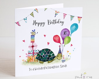 Turtle Birthday Card - Personalised - Daughter Son Grandson Granddaughter