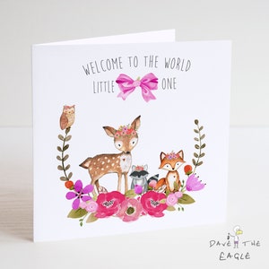 Nueva tarjeta de bebé - Bienvenido pequeño - bosque