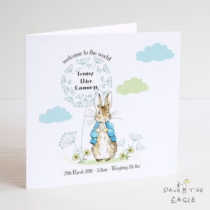 Nueva tarjeta de bebé - Niños bienvenidos al mundo - Diseño personalizado de bunny rabbit
