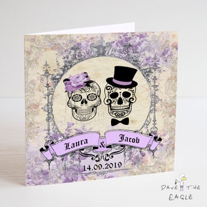 Sugar Skull Wedding Card - Personalised - Vintage Day of the Dead