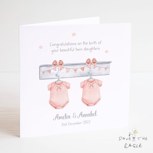 Nieuwe babykaart - babymeisjes - tweelingdochters - gepersonaliseerd - nieuwe babymeisjes - Welkom in de wereld