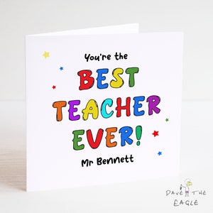 Gracias Teacher Card - Profesor favorito - Inspirador - ¡El mejor profesor de todos los tiempos! Personalizado