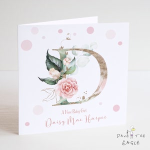 Floral Initial New Baby Card - Girls - Any Letter