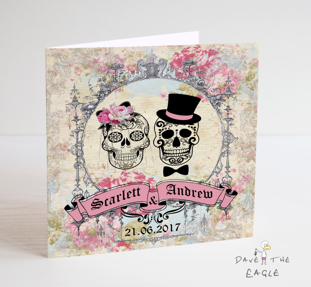 Sugar Skull Wedding Card Personalised Vintage Day of the Dead - Etsy