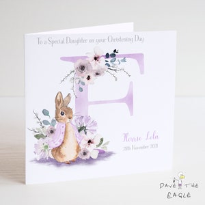 Taufkarte A-Z Initial- Mädchen Personalisierte Alphabet Bunny Rabbit Design