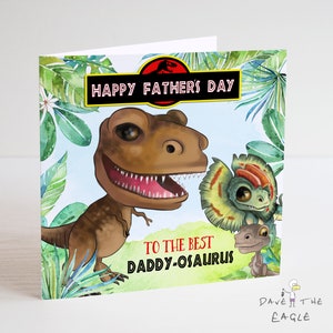 Tarjeta del Día del Padre Dinosaurio - Parque Jurásico - T Rex Velociraptor
