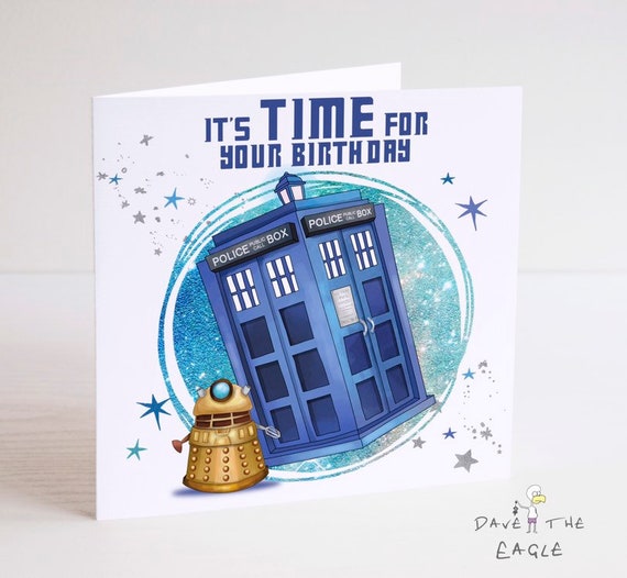 Doctor Who Geburtstagskarte - Handbemalte Tardis Motivkarte 14x14cm