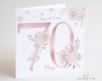 70er Geburtstagskarte - Personalisiert - Blush and Gold - Ladies, Nanna, Grandma Birthday