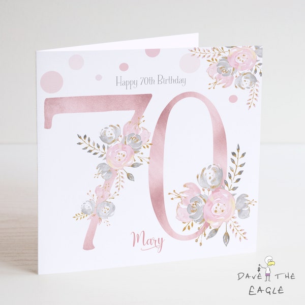 70th Birthday card - Personalised - Blush and Gold - Ladies, Nanna, Grandma Birthday