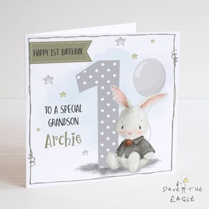 First Birthday Card - Bunny - Personalised 1-9