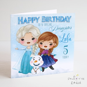 Biglietto di compleanno personalizzato FROZEN - Elsa, Anna e Olaf - Let it go