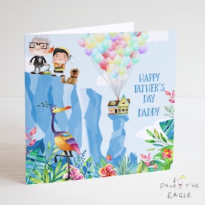 ¡ARRIBA! Tarjeta personalizada del Día del Padre de Paradise Falls - Carl, Russell, Dug & Kevin - Daddy Dad