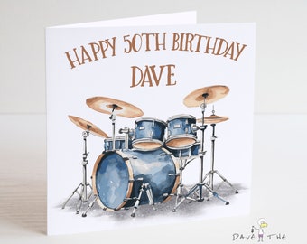 Drum Kit Personalised Birthday Card - Musician - Band