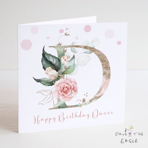 Floral eerste verjaardagskaart - meisjes - elke letter