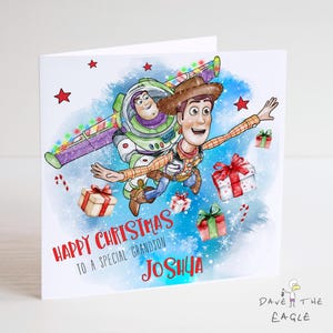 Tarjeta de Navidad personalizada de TOY STORY - Woody y su pandilla, regalo de Navidad, hijo, nieto, nieta, hija