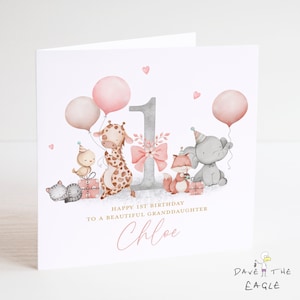 Girls Baby Animals Birthday Card - Personalised Daughter Granddaughter Niece - Age 1-9