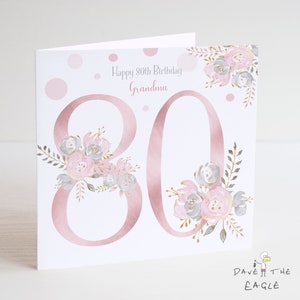 80th Birthday card - Personalised - Blush and Gold - Ladies, Nanna, Grandma Birthday - ANY RELATION