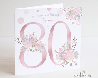 80th Birthday card - Personalised - Blush and Gold - Ladies, Nanna, Grandma Birthday - ANY RELATION