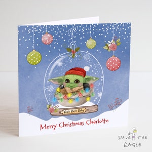 BABY YODA Christmas Card - Mandaloriana Fidanzato Fidanzato Marito Moglie - Star Wars -Snow Globe