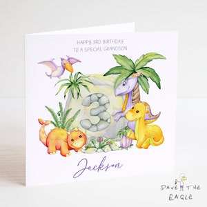 Biglietto di compleanno con dinosauro, personalizzato, nipote figlio nipote