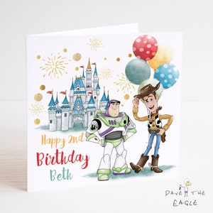 Carte d'anniversaire avec Woody et Buzz - Toy Story - personnalisée - fils petit-fils fille petite-fille