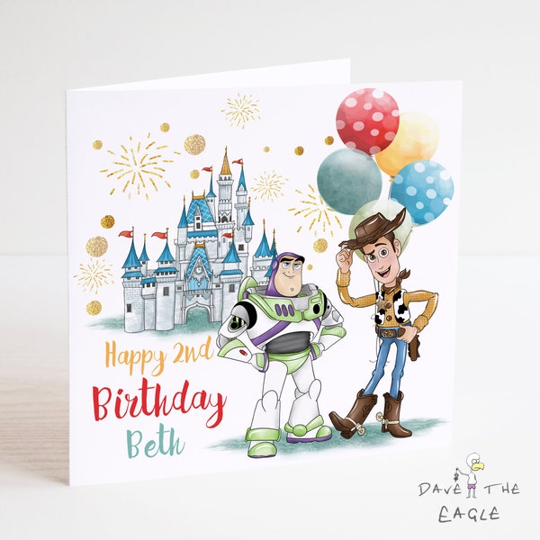 Birthday Card with Woody & Buzz - Toy Story - Personalised - Son Grandson Daughter Granddaughter