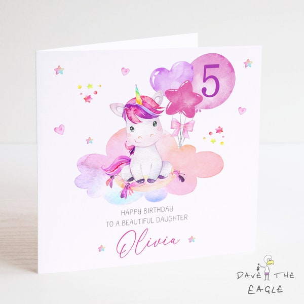 Unicorn Girls Personalised Birthday card - Personalised Any Age