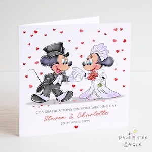 Mickey en Minnie Mouse-trouwkaart - gepersonaliseerd, meneer en mevrouw, trouwdag, getrouwd, nog lang en gelukkig.