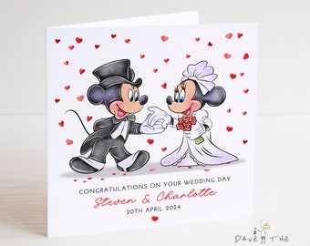 Tarjeta de boda de Mickey y Minnie Mouse - Personalizada, Sr. y Sra., Día de la boda, Casado, Felices para siempre.