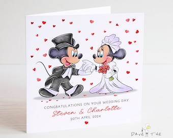 Mickey and Minnie Mouse Wedding Card - Personalised, Mr and Mrs, Wedding Day, Married, Happily Ever After.