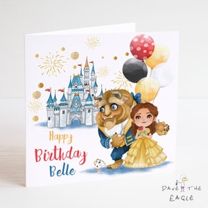 Carte d’anniversaire La Belle et la Bête – Fille petite-fille – Personnalisée