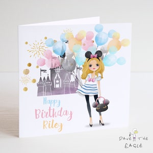 Meisjes Verjaardagskaart met Kasteel en Ballonnen - Blond.