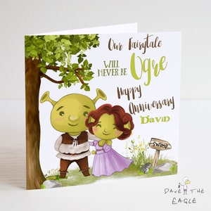 Tarjeta de aniversario de Shrek y Fiona - Cuento de hadas