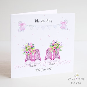 Konverse Hochzeitskarte - Blumen Wimpelkette Boho - personalisierbar Mrs und Mrs
