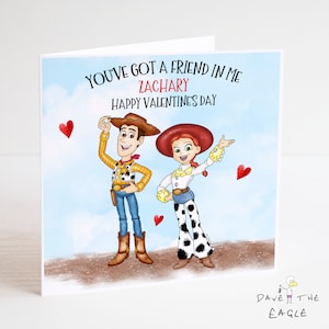 Toy Story Valentinstagskarte - Woody & Jessie - Sohn Tochter Freund - Kinder Valentinstag - Personalisiert
