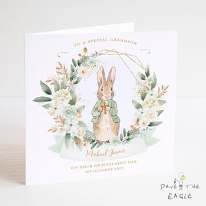 Carte de baptême ou de baptême - Garçons Personnalisé vintage Bunny Rabbit Design -NOUVEAU
