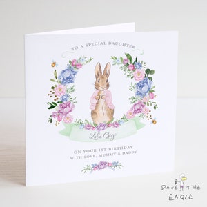 Meisjes gepersonaliseerde verjaardagskaart - Bunny Rabbit Design