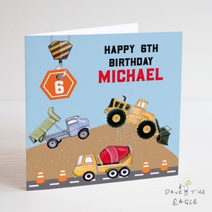 Cartão de aniversário personalizado para meninos de construção - escavadores