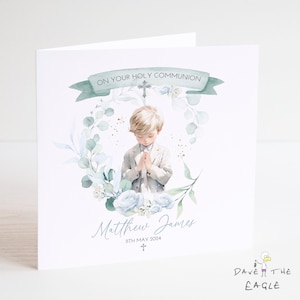 Carte Première communion pour garçons - personnalisée, cérémonie religieuse, 1ère communion