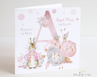 New Baby Card - Welcome to the World - Vintage Bunny Rabbit