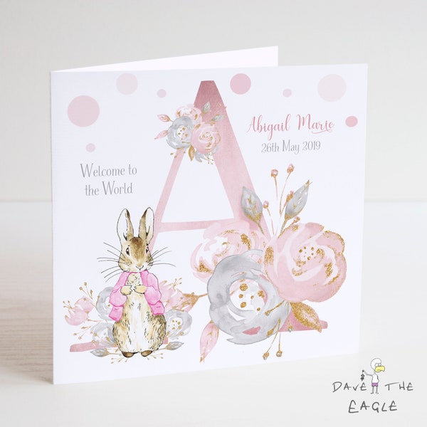 New Baby Card - Welcome to the World - Vintage Bunny Rabbit