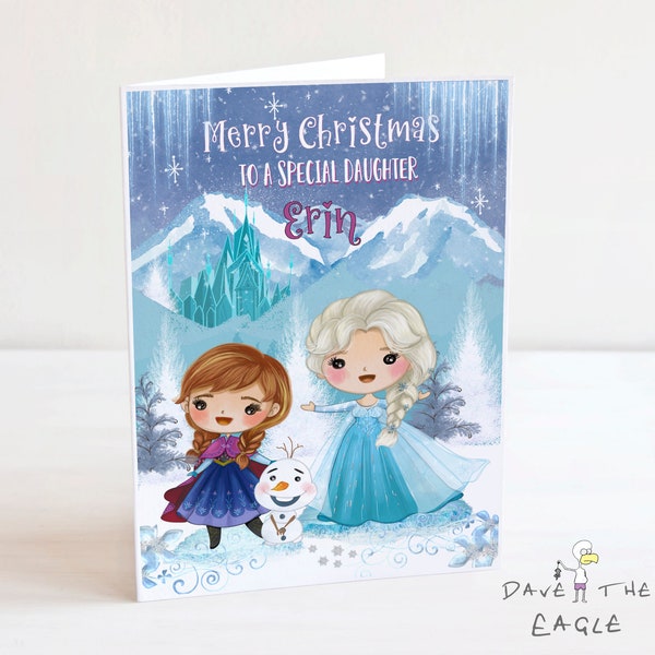 FROZEN Personalised Christmas Card - Elsa, Anna and Olaf - Let it go